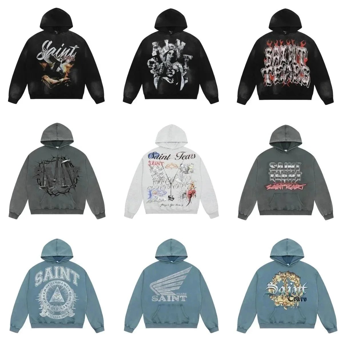 Saint Tears Hoodies Streetwear Fashion Graphic Sweatshirts